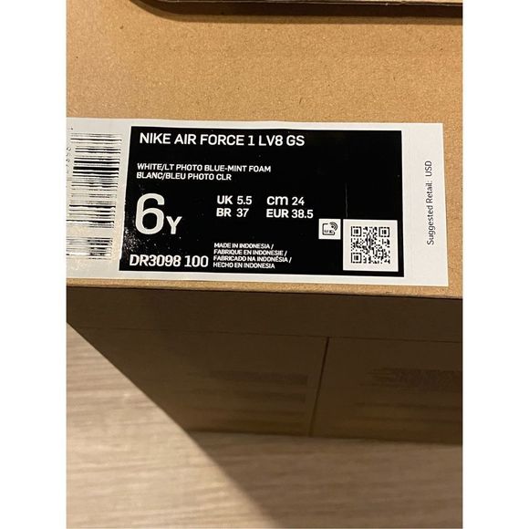 Nike Air Force 1 LV8 White Blue Mint GS 6Y Women size 7.5 DR3098-100 New - Picture 9 of 9